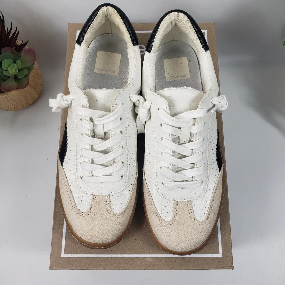 Dolce Vita - White Black Leather Taupe Suede Stella Nadia Sneaker sz 7.5